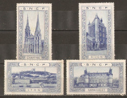 France - Erinnophilie - S.N.C.F. - Petit Lot De 4 Vignettes NSG - Chartres - Dijon - Lyon - Rambouillet - Toerisme (Vignetten)