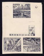 Pièce De 1949 Karl Bickel, Motif Rheinfelden, 30 Rp, 3 Variantes, Plus Un Timbre Du Portugal. Rayé. - Abarten