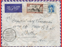 (RECTO / VERSO) EGYPTE EN 1938 - ENVELOPPE  POUR BELLEY DANS L' AIN -  BEAUX TIMBRES - CACHET PORT SAID TRAFFIC B - Storia Postale