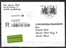 Bund, MiNr.: 2307 2x (Bogenm.); SWK: Fontane-Denkmal, Neuruppin, Auf Portoger. Brief Von Halle Nach Bonn; F-1736 - Covers & Documents