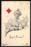 Künstler-AK Karo-Dame Mit Krone, Kartenspiel - Speelkaarten