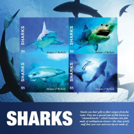 Antigua Bar. 2022, Sharks, 4val In Block IMPERFORATED - Altri & Non Classificati