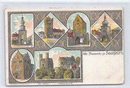 Delcampe - Deutschland - Saalfeld (TH) Alte Bauwerke Zu Saalfeld Oberes Thor Darr-Thor Saal-Thor Blankenburger Thor Hof Apotheke Ho - Saalfeld