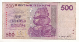 Delcampe - Zimbabwe - 500 Dollars - 2007 - 303 - Zimbabwe