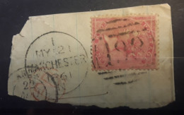 Delcampe - GB Queen Victoria Yvert  18, 4 Four Pence Rose O MANCHESTER May 21,1861 Cds C,cachet Transit ANGL.+ Rouge PD,on Piece TB - Used Stamps
