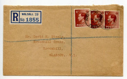 Delcampe - Great Britain 1937 Registered Cover - Walsall To Glasgow; Scott 232 - 1 1/2p. King Edward VII - Brieven En Documenten