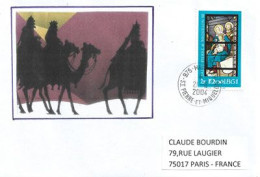 Delcampe - La Nativité. La Sainte Famille. Saint Pierre Et Miquelon, Vitraux, Sur Lettre Rois Mages, Adressée En France - Briefe U. Dokumente