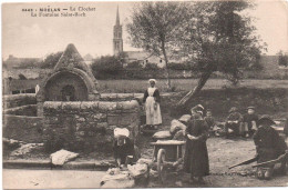 Delcampe - 29 Moëlan Le Clocher La Fontaine Saint Roch édit. Villard N° 3443 Animée Laveuse Lavandière Coiffe - Moëlan-sur-Mer