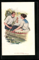 Delcampe - Künstler-AK Clarence F. Underwood: Liebespaar Bei Einer Romantischen Kanufahrt - Underwood, Clarence F.