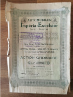 Delcampe - AUtomobiles Imperia Excelsior - Nessonvaux (Liége) - Cap 9 000 000 - 57 000 Actions - Action Ordinaire - 1928 - Automobile