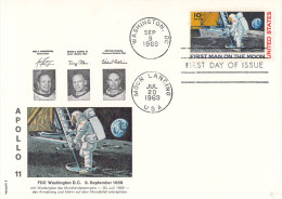 Delcampe - USA FDC 9.9.1969 Apollo 11 Moon Landing — First Man On The Moon 10c Stamp Tied Washington DC Cancel With Additional Moon - Nordamerika