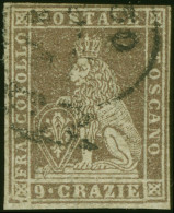 Delcampe - 1859, 9 Cr. Lilac Brown On White Paper, Margins Clear To Ample On Three Sides, Touched At Top, Neatly-cancelled, Good Co - Toscana