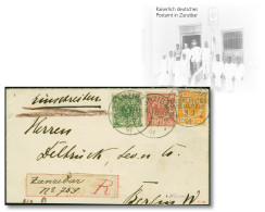 Delcampe - 1890, Krone/Adler 25 Pfennig Gelborange, 10 Pfennig Lebhaftrosarot Und 5 Pfennig Grün Je Mit Stempel “ZANZIBAR KDPAg 3.7 - Africa Orientale Tedesca