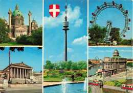 Delcampe - [-15%] AUTRICHE - Souvenir De Vienne - Karskirche - Parlament - Donauturm - Riesenrad - Urania - Carte Postale - Sonstige & Ohne Zuordnung