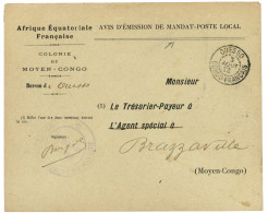 Delcampe - CONGO - MANDAT POSTE - OUESSO : 1912 OUESSO CONGO FRANCAIS Sur Enveloppe "AVIS D'EMISSION De MANDAT-POSTE LOCAL" Pour BR - Altri & Non Classificati
