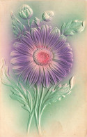 Delcampe - [-50%] Fantaisies - Fleur - Fleur Violette Type Marguerite Sur Fond Vert - Relief  - Carte Postale Ancienne - Other & Unclassified