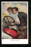 Delcampe - Künstler-AK Clarence F. Underwood: Fliegende Herzen, Frau Am Steuer Lenkt Die Liebesfahrt - Underwood, Clarence F.