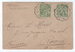 Delcampe - MONACO 5C PAIRE AVEC MILLESIME 3 LETTRE COVER CONVOYEUR NICE A VINTIMILLE 26.3.13 POUR ROUEN - Briefe U. Dokumente
