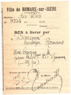 Delcampe - Documents Commerciaux : Romans Sur Isère - Drôme ( Service Des Fêtes ) : Bon à Livrer : Deveaux - Horloger : 1928 - 1900 – 1949