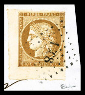 Delcampe - N°1, 10c Bistre-jaune Coin De Feuille Sur Petit Fragment, Oblitération Légère, SUP (signé Calves/certificat)  Qualité: O - 1849-1850 Cérès