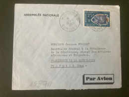 Delcampe - LETTRE ASSEMBLEE NATIONALE Par Avion Pour FRANCE TP POMACANTHUS IMPERATOR 25F OBL.16-1 1969 MORONI RP - Covers & Documents
