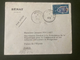 Delcampe - LETTRE SENAT Par Avion Pour FRANCE TP POMACANTHUS IMPERATOR 25F OBL.2-3 1970 MORONI RP - Covers & Documents