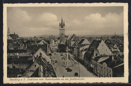 Delcampe - AK Straubing, Stadtturm Und Theresienplatz Vor Der Jesuitenkirche - Straubing