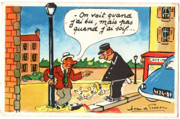 Delcampe - ** Illustrateur : Jean De Preissac : Humour - Alcool - Santé : Ivrogne - Lampadaire - Policier: On Voit Quand. - Preissac