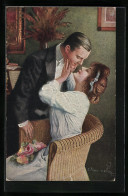 Delcampe - Künstler-AK Arno Von Riesen: Junges Ehepaar Beim Kuss, Flitterwochen - Riesen, Arno Von