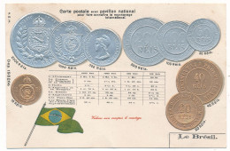 Delcampe - 2l.412  Le BRÉSIL - Carte Postale (ancienne, En Relief) Avec Pavillon National... - Münzen (Abb.)