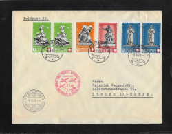 1940 FLUGPOSTBELEG ►Nationalspende Und Rotes Kreuz, Bellinzona-Feldpost 20 (Biel) Nach Höngg/ZH SF40.2p, Topp Frankatur - Erst- U. Sonderflugbriefe