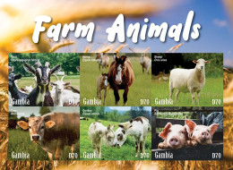 Delcampe - Gambia 2023, Farm Animals, Sheep, Cow, Pig, Horses, Sheep, 6val In Block IMPERFORATED - Hoftiere
