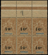 Delcampe - ** MARTINIQUE - Poste - 52d, Bloc De 6, Type I, Un Exemplaire Type II: 10/30c. Brun - Altri & Non Classificati