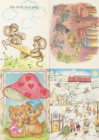 Delcampe - Romantic Squirrels See Saw Mice Cyclist 4x Cute Animal Postcard S - Leeuwen