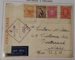 Delcampe - WW2 AUSTRALIA 1942 Sydney Air Mail Par Avion Cover To GB ENGLAND WALES Via USA Passed Censor 1245 - Covers & Documents