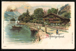 Delcampe - Lithographie Brienz, Schweizerhaus, Ich Bin Ein Schweizerknabe... - Brienz