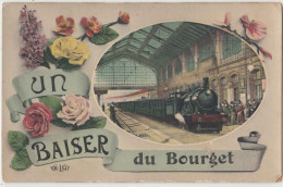 Delcampe - Le Bourget.Un Baiser Du Bourget. CPA Fantaisie, Roses,train à Vapeur, Locomotive. - Le Bourget