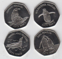 Delcampe - Falkland Island Coins Set Of 4, 2020 50p Coins - Penguins Uncirculated - Falkland