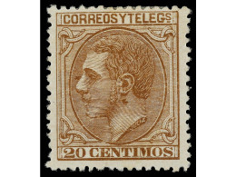 Delcampe - * ESPAÑA. 20 Cts. Castaño. MAGNÍFICO EJEMPLAR. Cert. GRAUS. Ed.203. Cat. 176€. - Otros & Sin Clasificación