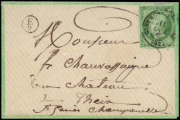 Delcampe - Let EMPIRE NON DENTELE - 12b   5c. Vert Foncé, Obl. Càd T15 CLERMONT FERRAND 11/10/67 S Petite Env. Avec Carte De Visite - 1849-1876: Klassik