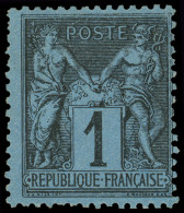 Delcampe - * TYPE SAGE - 84    1c. Noir Sur BLEU DE PRUSSE, Timbre Très Frais Avec Une Nuance Particulièrement Intense, TTB, Certif - 1876-1898 Sage (Tipo II)