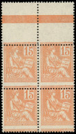 Delcampe - ** VARIETES - 117   Mouchon, 15c. Orange, BLOC De 4 Bdf PIQUAGE à CHEVAL, TB - Nuovi