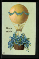 Delcampe - AK Ballon Mit Blumen, Neujahrsgruss Mit Prägung - Fesselballons
