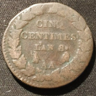 Delcampe - FRANCE - 5 CENTIMES L'AN 8 AA ( 1799 ) - Dupré - Gad 126 - KM 640 - 5 Centimes