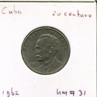 Delcampe - CUBA 20 CENTAVOS 1968 CARIBBEAN Pièce #AR316 - Cuba