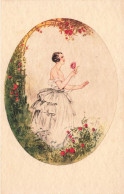 Delcampe - [-50%] Illustrateur - Femme Dans Un Médaillon Avec Une Rose En Main - Giley ? - Carte Postale Ancienne - Ohne Zuordnung