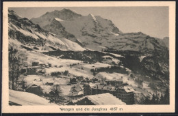 Delcampe - AK Wengen, Ortsansicht Mit Jungfrau Im Winter - Wengen
