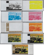 Delcampe - Rwanda 1972 Y&T 452. 8 Essais De Couleurs, Progression De L'offset. Buffle Du Parc National De L'Akagera - Kühe