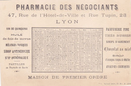 Delcampe - Almanach 1882 Calendrier Publicitaire - Pharmacie Des Negociants De Lyon - Chanson Le Tribut De Zamora ( Gounod ) - Formato Piccolo : ...-1900