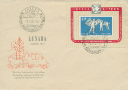 Delcampe - Schweiz 1951 LUNABA Briefmarken-Ausstellung Block 14 Auf Brief (X81151) - FDC
